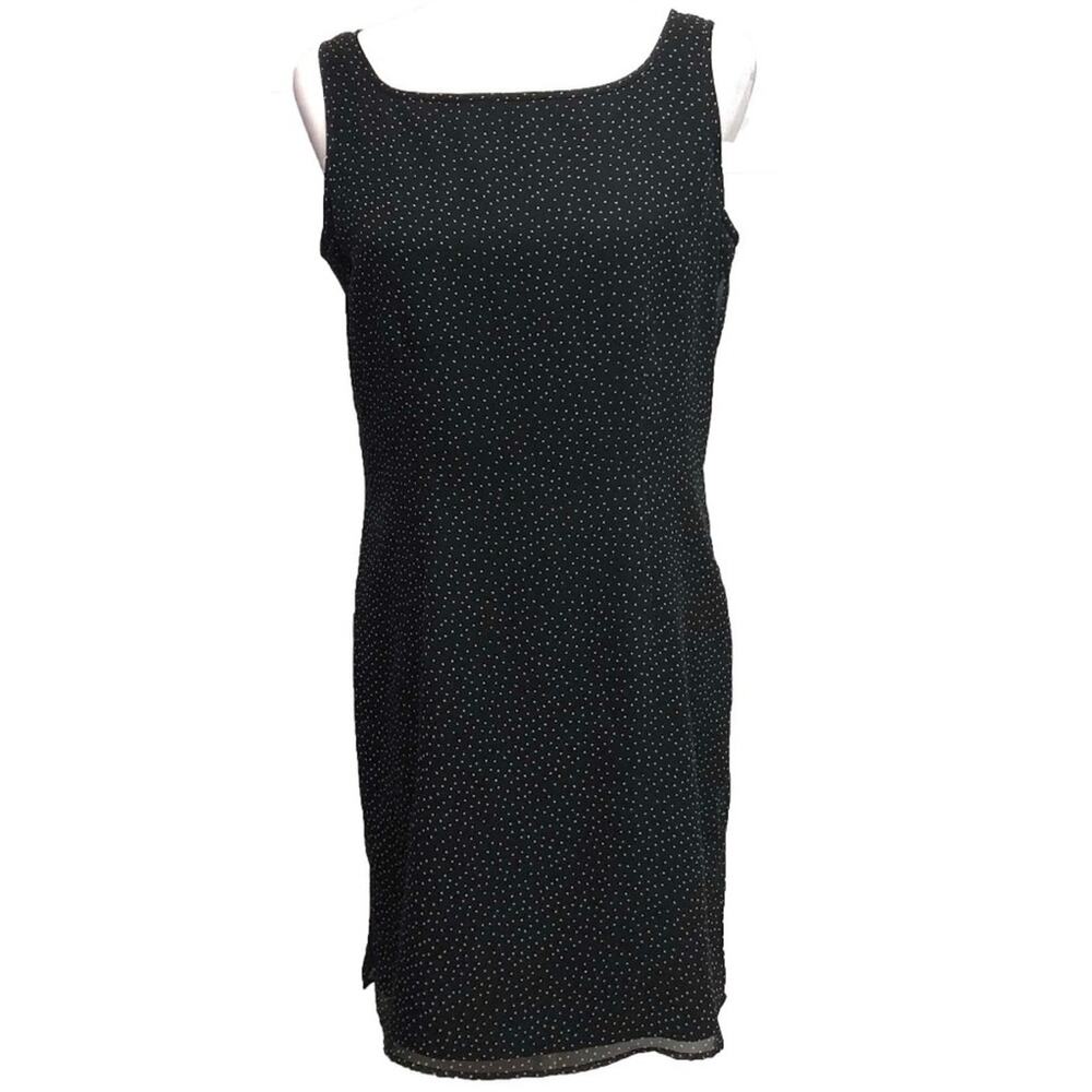 LOFT Black White Polka Dot Sleeveless Lined Shift Dress Size 8 Workwear Classic
